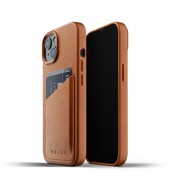 Funda de piel tarjetero Mujjo iPhone 13 color marrón